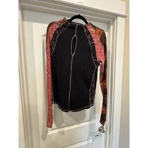 Free People Long Sleeve Thermal Top Mixed Print Boho Stretch Lightweight size XL